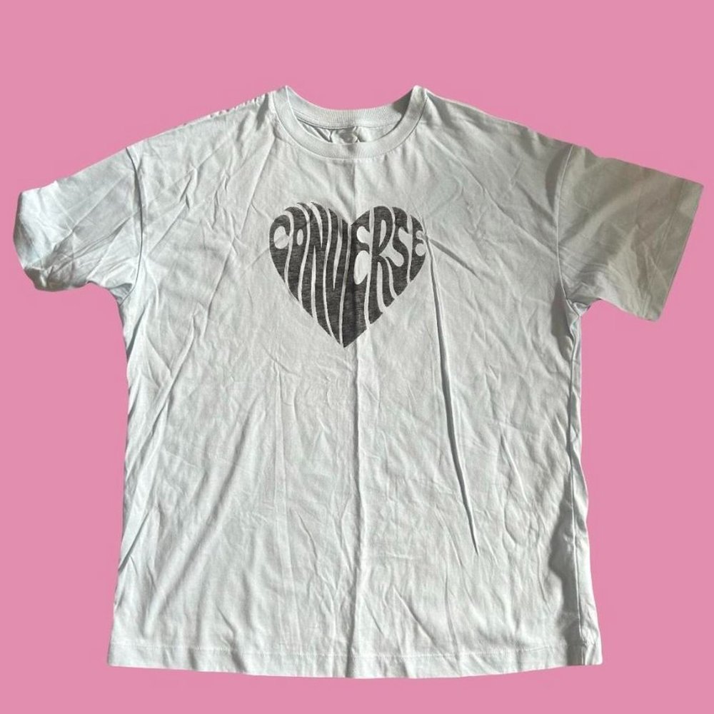 Light baby blue Converse heart flame tee Vintage washed graphic design